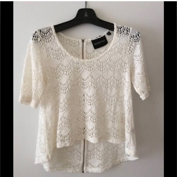 Minkpink Sheer Lace Zipper Back Top - Picture 1 of 5